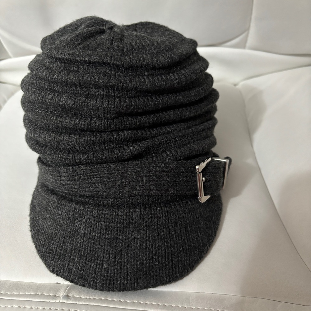 MICHAEL Michael Kors Dark Gray Knit Hat with Buckle